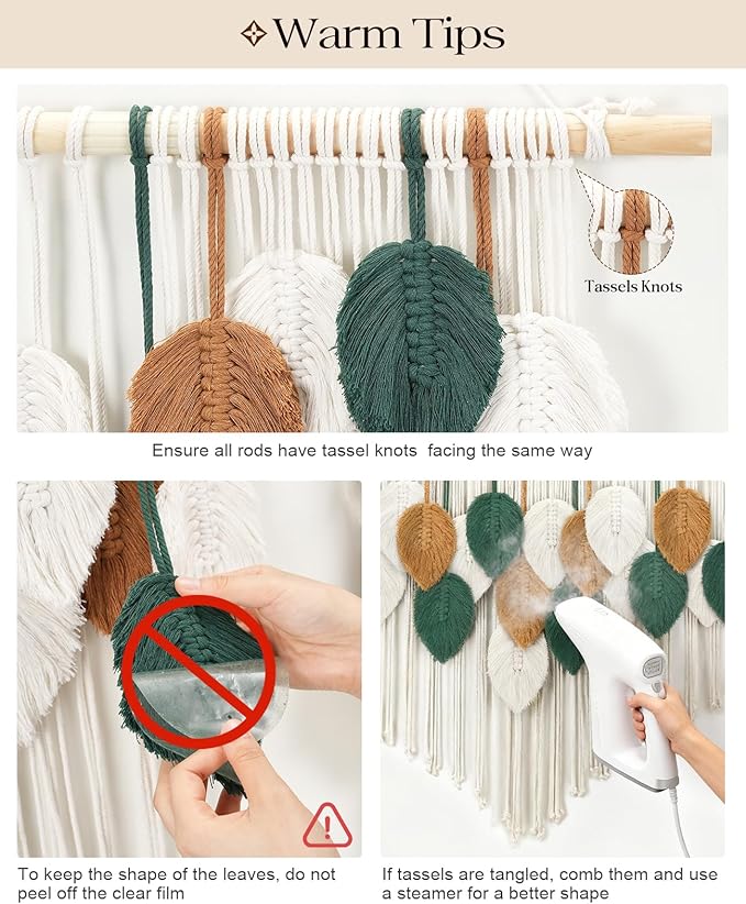 Tempospark Large Macrame Tapestry Wall Hanging, Boho Leave Tassels Tapestries Wall Decor for Living Room, Bedroom, Dining Room, Nursery, Hallway, Balcony