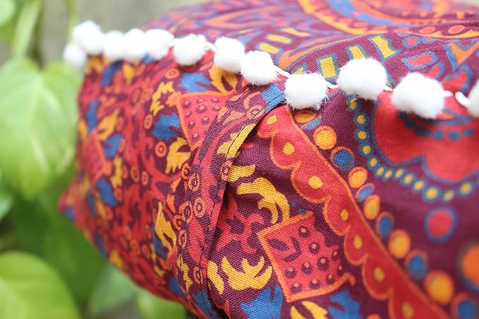 CRAFT KALA Large Hippie Mandala Meditation Floor Ottoman Pillow Cushion Pouf Cover Square Poufs Bohemian Circle Floor Cushion Case Outdoor Fireplace Yoga Living Room Decor Cover New Orange, 18" Square