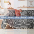 VClife Bohemian Couch Cover Sectional Sofa Cover Washable for L Shape Sofa, 1 PC Soft Chenille Couch Cover for 2 Cushion Couch - Boho Black White Jacquard Loveseat Slipcover for Couch Bed, 71" x 118"