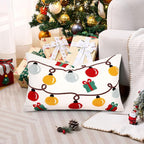 Christmas Embroidered Lumbar Pillow Covers Farmhouse Tufted Pillow Covers Winter Holiday Decorative Couch Covers 12x20 Christmas Lights Square Cushion Cases Set of 2 for Living Room Couch Sofa Bed