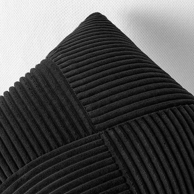 Topfinel Set of 2 Decorative Black Throw Pillow Covers 16x16 Inch for Couch Sofa Bed, Rustic Farmhouse Boho Home Decor, Soft Corduroy Windmill Textured Striped Patchwork Cushion Cases
