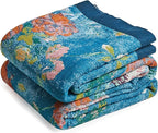 Boho Throw Blanket - 100% Cotton Ultra Soft Muslin Spring Blanket, 50"x60" Lightweight Floral Bird Printed Framhouse Bedding Blanket for Bed, All Season Blue Bohemian Bedroom Home Decor Quilt