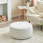 Inflatable Pouf Ottoman, 21x10 Inches Stuffed Chenille Ottoman with Inflatable PVC Liner, Foot Rest with Portable Handle, Round Floor Pillow for Living Room, Bedroom, Kids Room