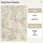 4x6 Area Rugs for Living Room, Vintage Washable Rugs for Dining Room, Bedroom, Home Office Decor, Non-Slip Beige/Gray Carpet Thin Rug