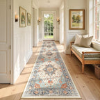 Area Rugs 2'6''x14' Runner Rug Non Slip Washable for Kitchen Hallway Bedroom Beside Laundry Room Bathroom Rug, Floor Carpet, Beige Navy Blue Orange Colorful