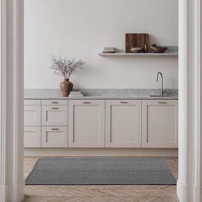 Kitchen Rugs, Kitchen Mats for Floor, Machine Washable Rugs 20"x30"+20"x48" Boho Style, Anti-Skid TPR Backing for Kitchen, Laundry, Durable, Easy Clean Spring & Everyday Use - Grey