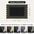 Scalloped Modern Easy Jute Carpet, 4x6 Outdoor Patio Washable Area Rug, Indoor Black Kitchen Rugs Farmhouse Neutral Non Slip Rug for Living Room Patio Entryway