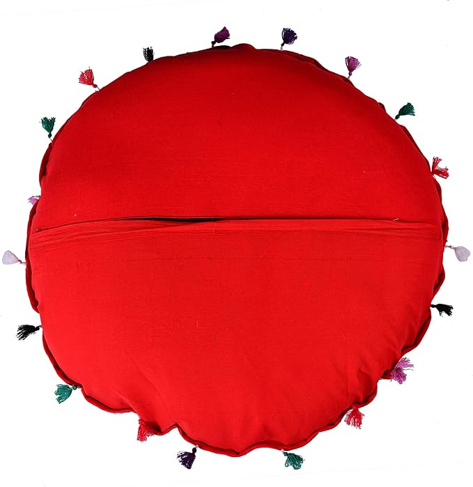 Rajasthani Handmade Colorful Decorative Floor Pillow Cover Meditation Patchwork Patchwork Cushion Seating Accent Boho Chic Indian Handmade Cover ONLY (Red, 32X32 Inches)