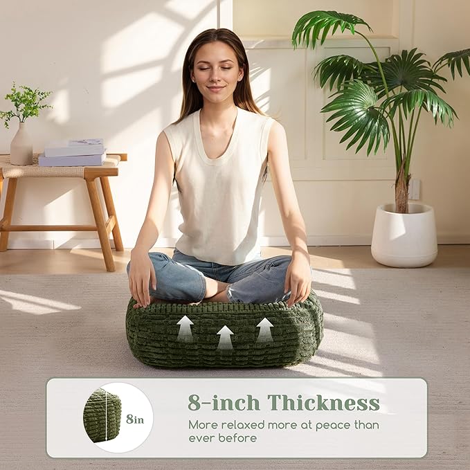 8" Washable Floor Pillow Cushion for Adults, Meditation Cushion Pillow, Removable Tufted Blended Corduroy Cover, Large Square Floor Sitting for Tatami Living Room or Yoga, 2Pack, Machine Washable
