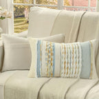 FUTEI Blue Light Green Yellow Accent Throw Pillow Covers Set of 2, 12x20 Inch Plush Tufted Striped Textured Decorative Pillow Cases for Farmhouse Boho Couch Decor