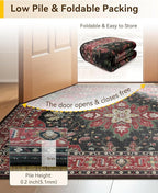 Area Rugs 2'x6' Runner Rug Non Slip Washable for Kitchen Hallway Bedroom Beside Laundry Room Bathroom Rug, Floor Carpet, Red Black