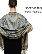 Achillea Reversible Paisley Pashmina Rave Scarf – Exotic Indian Shawls and Wraps for Evening Dresses, Festivals, All Seasons