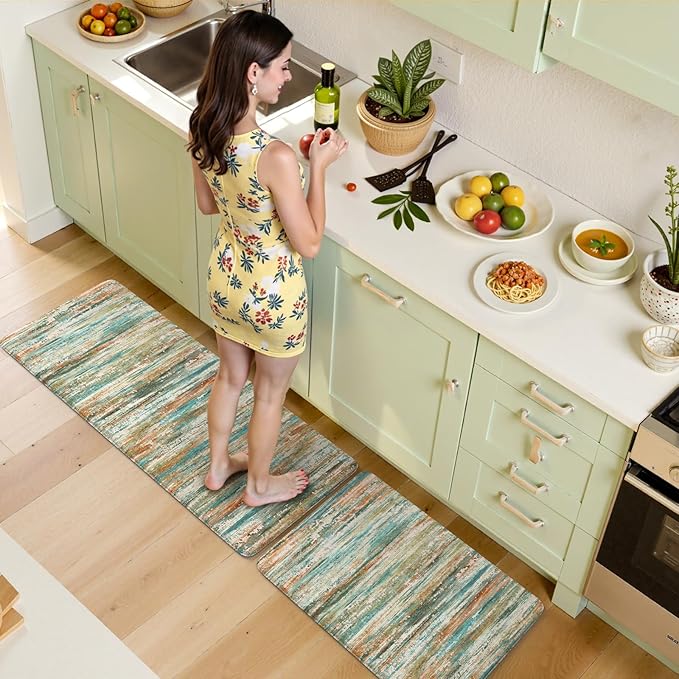 KIMODE Kitchen Mats for Floor Anti Fatigue 20"x47"+20"x32", Farmhouse Kitchen Rugs Sets of 2, Colorful Rugs for Kitchen Floor, Memory Foam Standing Mats for Laundry Office Sink Desk