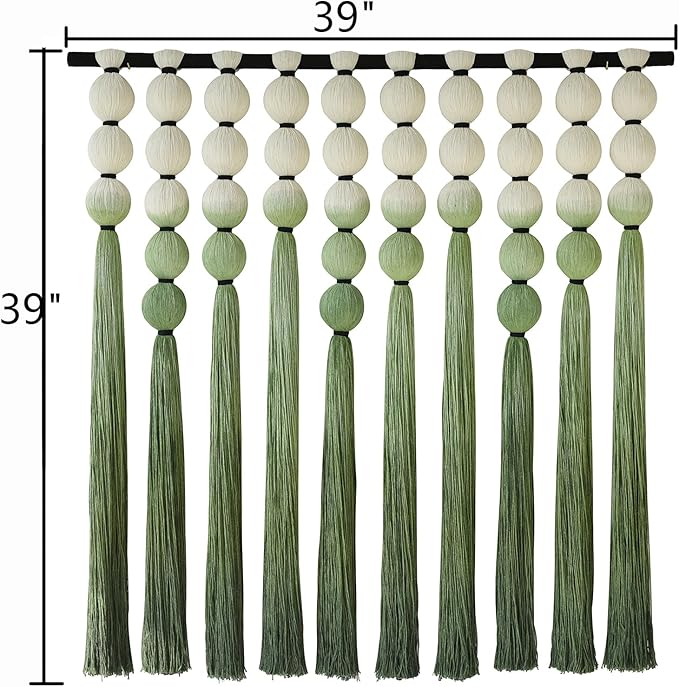 IOWER Macramé Wall Hanging Macrame Wall Decor Green Dip Dye 39" Wx39 L Sphericity Cotton Textile Wall Art Large Art Yarn Wall Hanging For Living Room Wedding