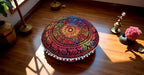 CRAFT KALA 22" Round Mandala Boho Pillow Cover Meditation Room Seating Poufs Cover for Living Room Yoga Room Home Bedroom Balcony Garden Party Decoration Cotton Floor Cushion Cover 22", Multi Elephant
