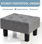 Poofzy Small Foot Stool Ottoman, Linen Ottoman Foot Rest with Legs, Rectangle Foot Rest for Couch, Footstools and Ottomans Small for Living Room and Entryway (Gray)
