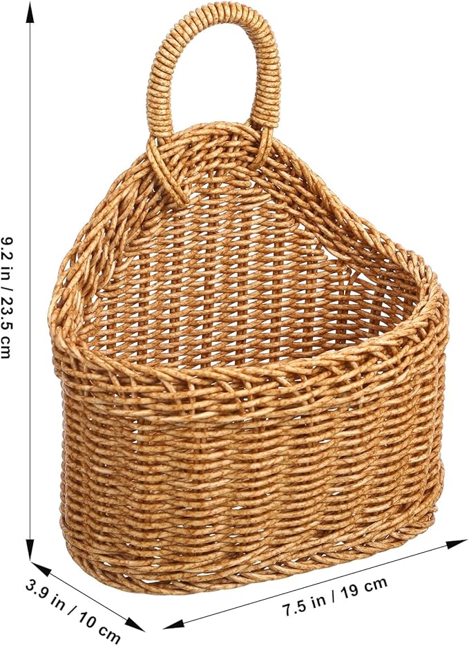 DOITOOL Set of 2 Wicker Hanging Basket for Wall, Front Door, Flowers, Mail, Fruit - Boho Handmade Rattan Hanging Wall Baskets for Garden Farmhouse Home Storage