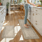 KIMODE Farmhouse Anti Fatigue Kitchen Mat,Vintage Brown Kitchen Rugs Sets of 2,Non Slip Waterproof Kitchen Floor Mats,Ergonomic Cushioned Comfort Standing Mat for Laundry,Office, Sink,Desk