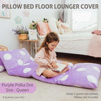 Butterfly Craze Floor Pillow Case, Mattress Bed Lounger Cover, Polka Purple, Queen Size - Cozy Seating Solution for Kids & Adults, Recliner Cushion, for Reading, TV Time (Pillow Not Included)