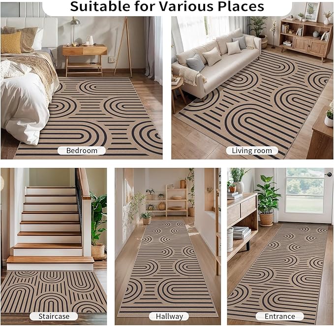Tangsoo Modern Easy Jute 2x3 Outdoor Washable Rug for Entryway,Non-Slip Rainbow Rug Farmhouse Small Throw Mats Neutral Indoor Floor Carpet for Entrance Front Porch Foyer Decor