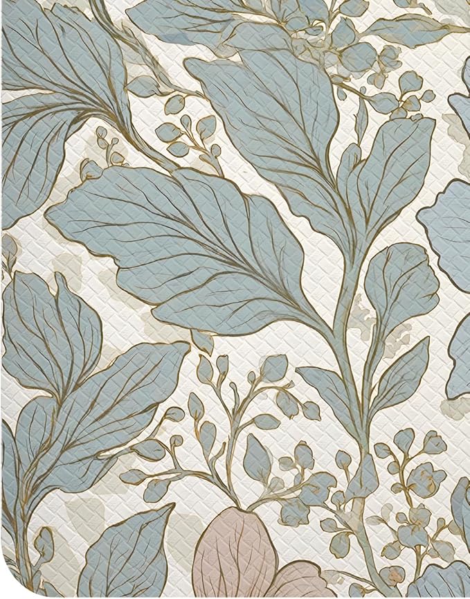 DEXI Kitchen Mats for Floor, 23x86, Cushioned Standing Mat Anti Fatigue, Wide Waterproof Comfort Floral Padded for Laundry Room Office, Blue