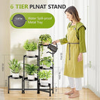 6 Tier Plant Stand Indoor, Tiered Plant Stand Outdoor for Multiple Plants, Corner Plant Shelf for Patio Balcony Porch Garden Living Room House, Black
