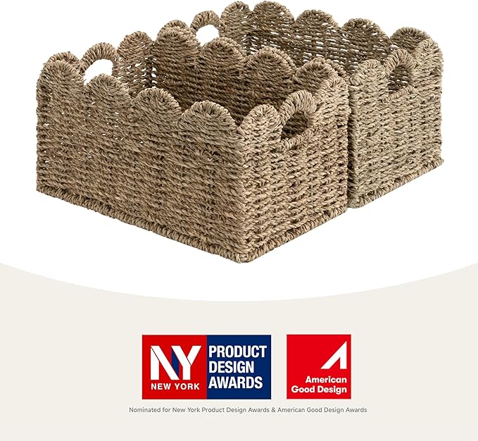 StorageWorks Seagrass Hyacinth Baskets, Hand-woven Rattan Baskets with Built-in Handles, Cute Baby Basket for Nursery, Basket for Organizing and Decor, 13"L x 8¼"W x 7"H