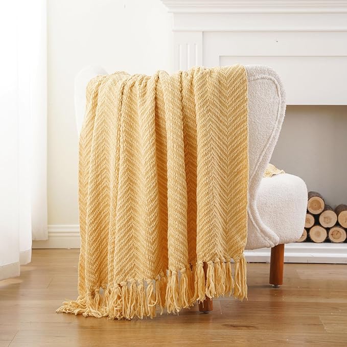 BATTILO HOME Yellow Throw Blanket for Couch, Fall Decor Blankets & Throws, Fall Throw Blanket for Autumn Halloween Decoration, Yellow Throw Blankets for Bed Sofa, 50"x60"