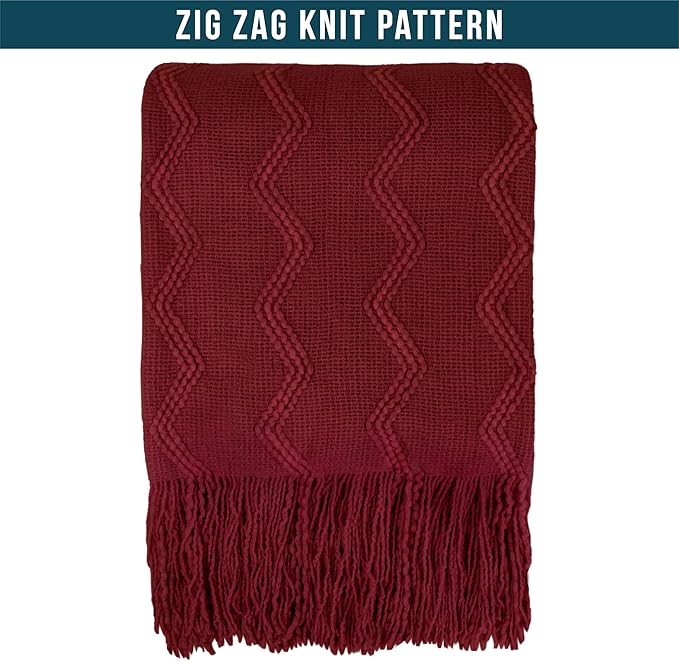 PAVILIA Maroon Red Knit Throw Blanket for Couch Bed, Soft Knitted Farmhouse Sofa Throw for Living Room, Lightweight Decorative Fall Throw Blanket for Chair, Outdoor Textured Boho Blanket, 50x60