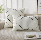 PANOD Set of 2 Boho Tufted Throw Pillow Covers with Tassel 12x20 inch, Decorative Indoor Outdoor Bohemian Lumbar Cushion case Pillowcase for Couch Sofa Livingroom car Farmhouse Black and Cream White