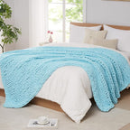 L'AGRATY Chenille Chunky Knit Blanket, Light Blue, 50x60, Heavyweight Throw Blanket for Home Decor
