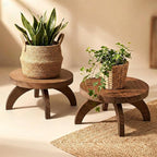 Novabright 2 Pcs Short Plant Pedestal Wood Plant Stool Round Low Wood Riser Pedestal Display Decor Flower Indoor Outdoor Rustic Farmhouse Table Balcony Decor Board Flower Holder Rise (Rustic Color)