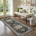 Hallway Runner Rug Non Slip - Washable 2.6x8 Kitchen Rugs for Living Room, Low-Pile Soft Bedroom Rug Indoor Floor Stain Resistant Carpets for Entryway, Laundry, Bathroom Black Gold