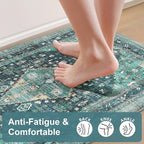 Collive Boho Kitchen Mats for Floor 2 Piece, Cushioned Anti Fatigue Kitchen Floor Mat Non-Skid Waterproof Under Sink Rug, Teal/Multi Comfort Standing Desk Rugs for Office, 17.3"x29"+17.3"x47"