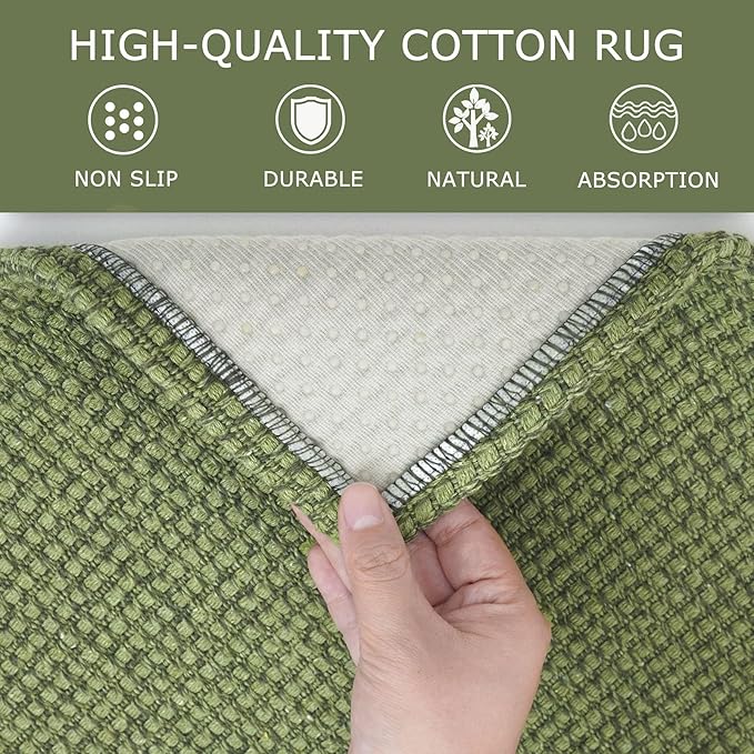 KOZYFLY Rugs for Entryway 3x5 ft Washable Area Rug Non Slip Rubber Backed Entry Rug Woven Indoor Door Mat Cotton Kitchen Rugs Floor Carpet for Entryway, Foyer, Backdoor, Bright Green/Earthy Green