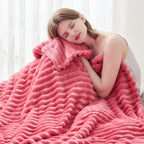 NEWCOSPLAY Super Soft Queen Blanket Coral Pink Premium Silky Flannel Fleece 3D Ribbed Jacquard Lightweight Bed Blanket All Season Use (Coral Pink Ribbed, Queen(90"x90"))