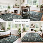Washable Rugs 8x10 Area Rugs for Living Room,Bedroom,Dining Room- Large Ultra Soft Faux Wool Retro Carpet,Non Slip&Non-Shedding Low Pile Vintage Print Rug for Home Office Dorm-Dark Green