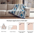 CASAAGUSTO Boho Throw Blanket - Blue and White Decorative Blankets with Tassel, Printed Flannel Bohemian Blanket for Chair, Bed, Sofa, Couch(50 * 60, Blue and White)