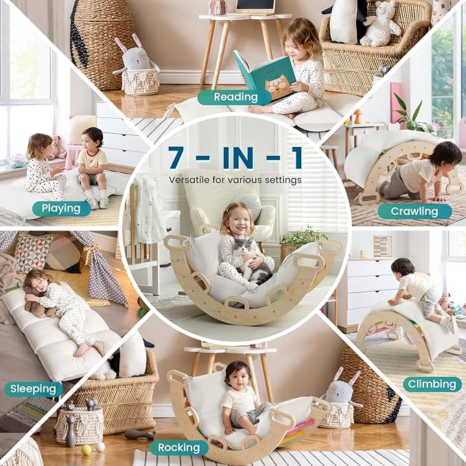 BlueWood Cushion for Climbing Arch, Montessori Philosophy Soft and Non-Slip Pillow for Kids, Pikler Cushion for Reading, Playing, Games, Parties (White)