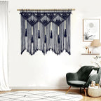 Youngeast Large Macrame Wall Hanging Boho Woven Tapestry Bohemian Macrame Wall Decor Handmade Tassel Tapestry Home Decoration for Bedroom Living Room 39"X31" (Wood Dowels Not Included) (Navy)