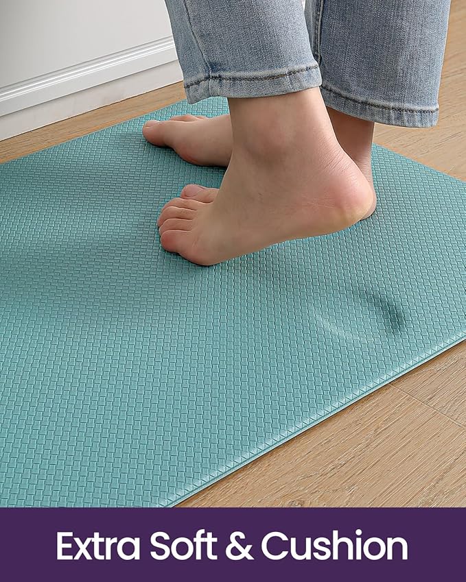 DEXI Kitchen Floor Mats Cushioned Anti Fatigue, 23x59, Large Wide Standing Runner Rug Waterproof, Comfort Memory Foam Padded for Front Sink Laundry, Turquoise