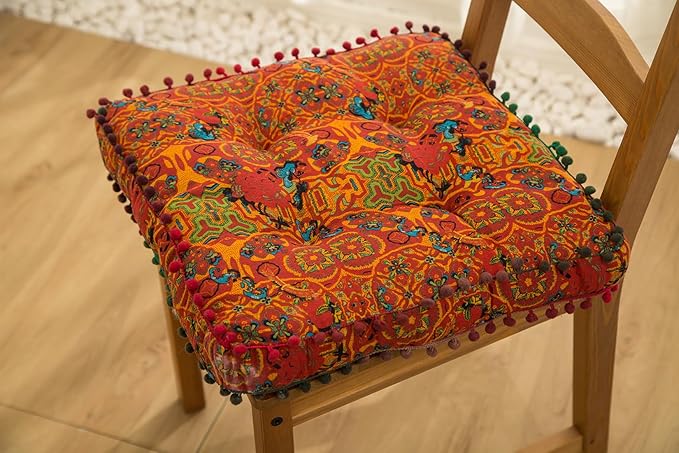 Cotton Linen Morocco Floor Cushions, Meditation Pillow, Futon Tatami Mats, Thickened Square Cushions for Outdoor Fireplace Yoga Living Room Reading Nook (OrangeA,17''x17'')