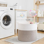 Laundry Hamper,Blanket Basket in Living Room Decor,Pure Cotton Rope Woven Basket for Dirty Clothes,Storage Basket for Nursery Bin,Baby Toy Storage,15.5 * 13.5 inches-40L White & Brown Mixed