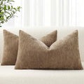 decorUhome Chenille Brown Spring Throw Pillow Covers 12x20 Inch Set of 2, Decorative Soft Couch Pillow Covers Solid Dyed Accent Farmhouse Neutral Rectangle Pillow Cases for Sofa