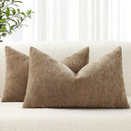 decorUhome Chenille Brown Spring Throw Pillow Covers 12x20 Inch Set of 2, Decorative Soft Couch Pillow Covers Solid Dyed Accent Farmhouse Neutral Rectangle Pillow Cases for Sofa