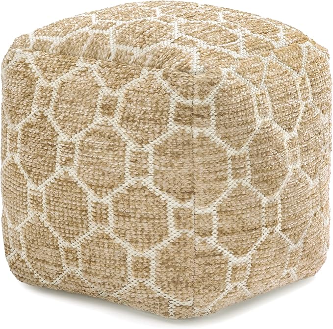 Anji Mountain Pouf Ottoman Foot Rest, Handmade Ottoman Pouf, Comfortable Foot Stool, Decorative Floor Seating for Living Room Decor, Bedroom & Home Décor Accent - Saffron Trellis