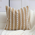 18x18 Boho Pillow Cover - Chenille Tufted Decorative Throw Pillow Cover Velvet Backing, Farmhouse Striped Square Accent Pillow Case for Sofa, Couch, Bedroom, Living Room, Dark Khaki, White
