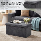 30'' Pouf Ottoman for Couch with Storage Plush Corduroy Ottoman Sectional Couch Large Foldable Gray Foot Stools for Living Room Plush Corduroy