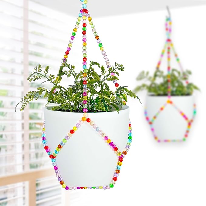 2 Pack Macrame Plant Hanger (for 8" Pot), Glass Beaded Plant Hangers Indoor Outdoor | Colorful Hanging Planters, Hanging Plants Holders | No Pot/Plant Included (2PK, for up to 8")