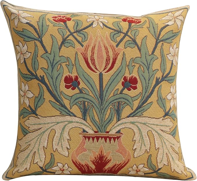 Charlotte Home Furnishings Throw Pillow Covers Decorative Boho Pillow Covers for Couch Living Room Red Tulip Square Cushion Cases 18x18 in European Cotton Jacquard Woven for Cozy Bedroom Decor